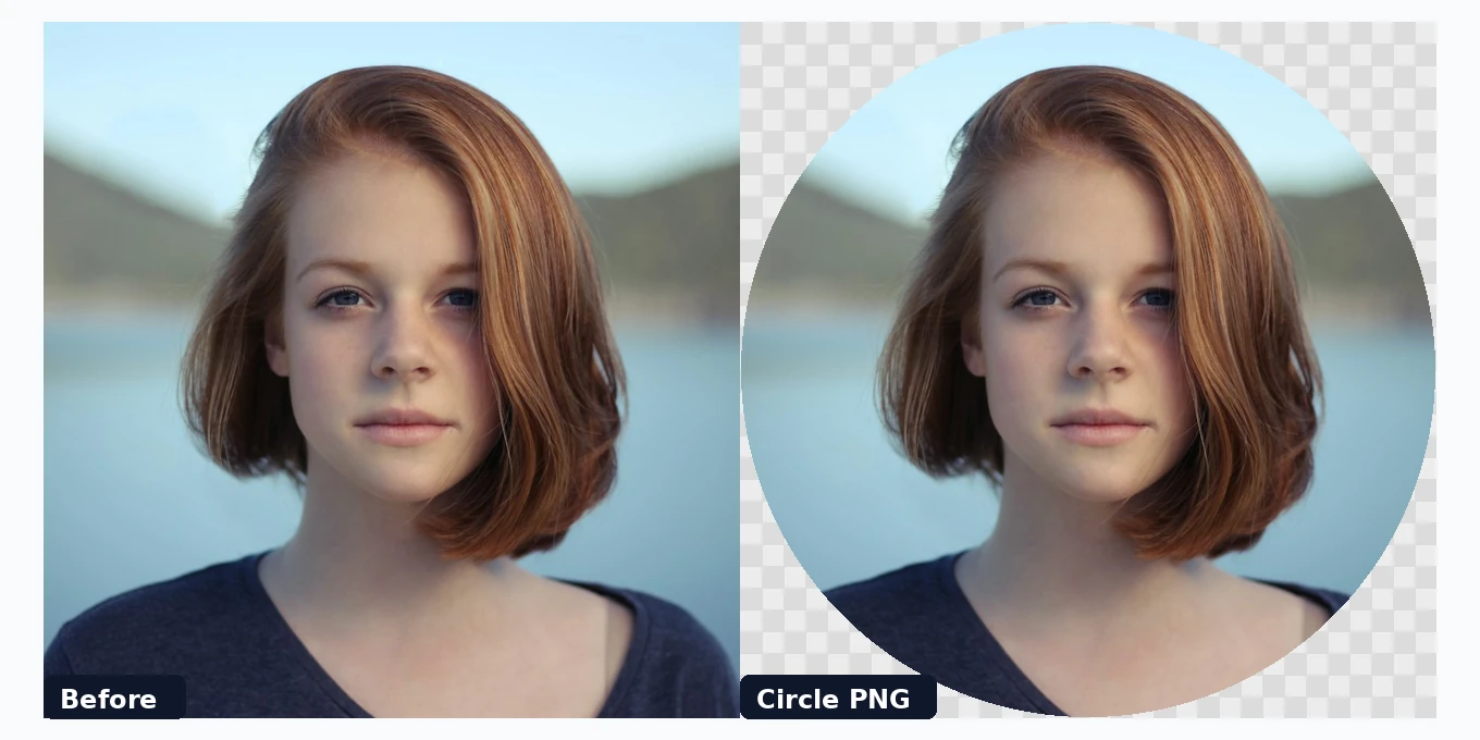 Illustrative before and after of cropping a portrait into a circle