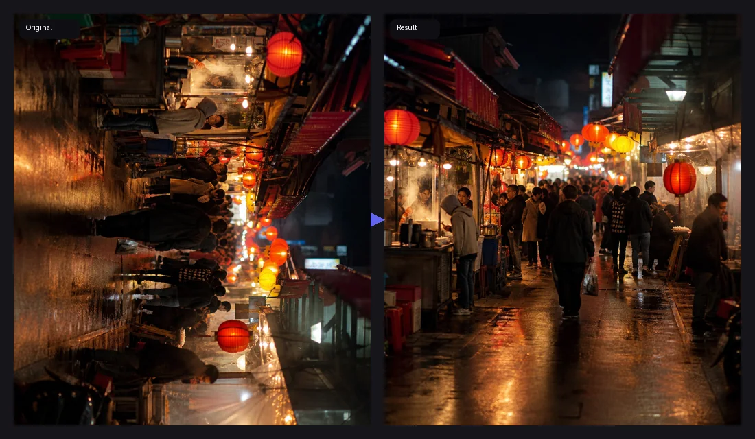 Illustrative before and after of rotating a photo