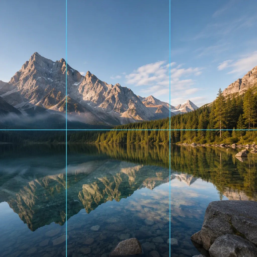 Landscape photo with custom image splitter guide lines