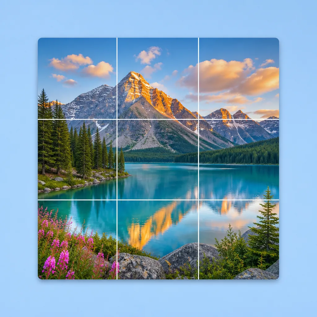 Landscape preview with a 3 by 3 image splitter overlay