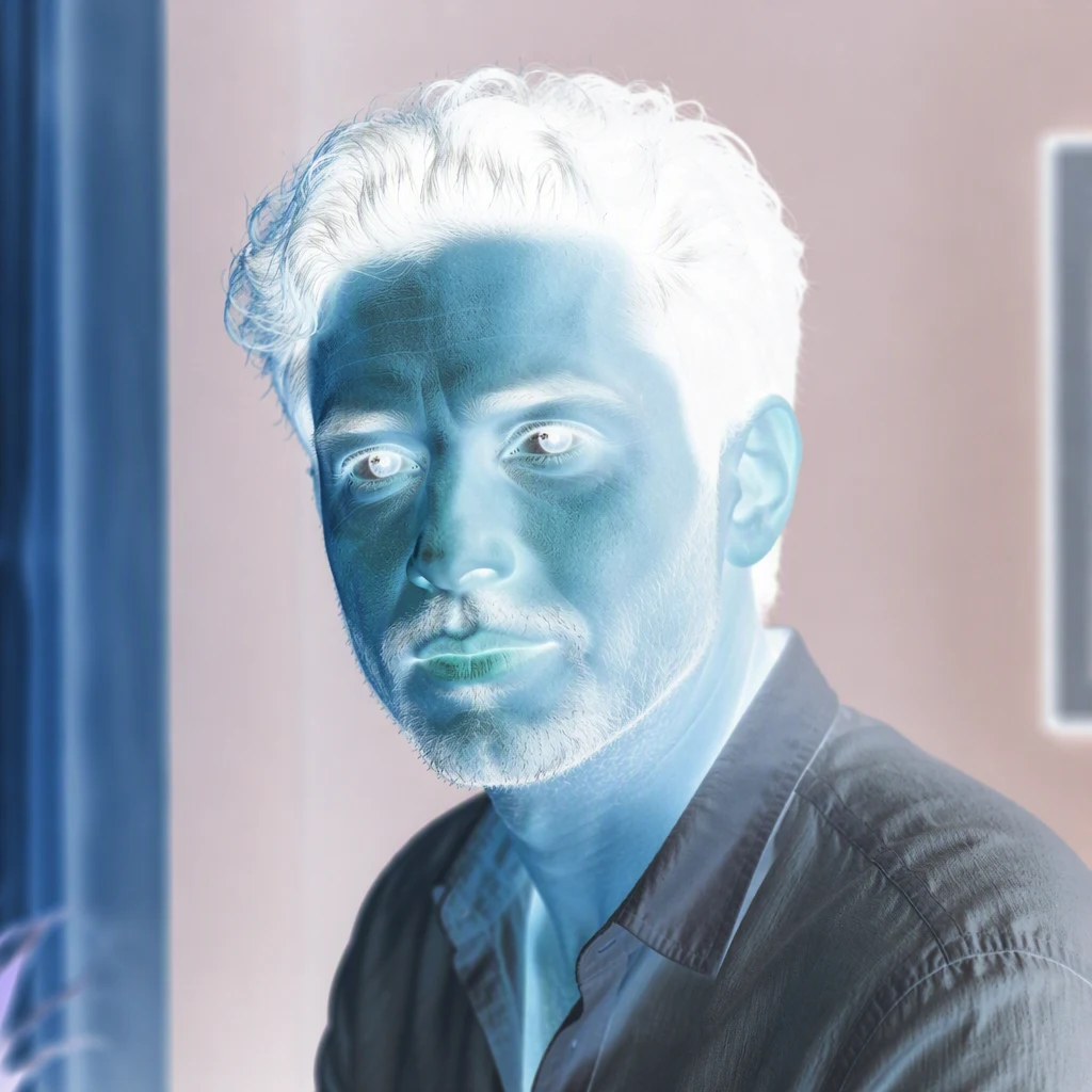 Portrait with inverted blue and white colors