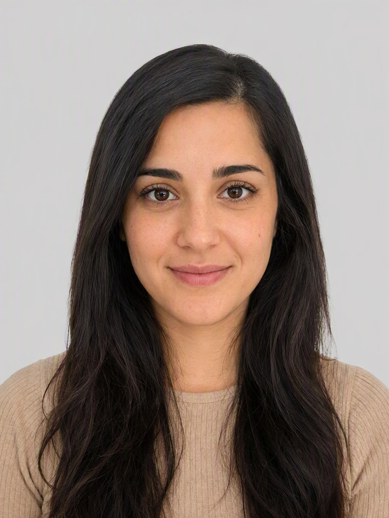Passport-ready portrait with a clean plain background and centered crop